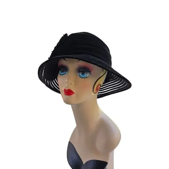 Swan Hat NY Black Velvet ClocheFlapper 1920s Gatsby Beaded Hat